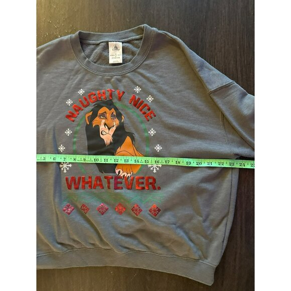 Disney Scar Lion "Naughty Nice Whatever" Gray Holiday Sweatshirt Size M - Picture 8 of 9